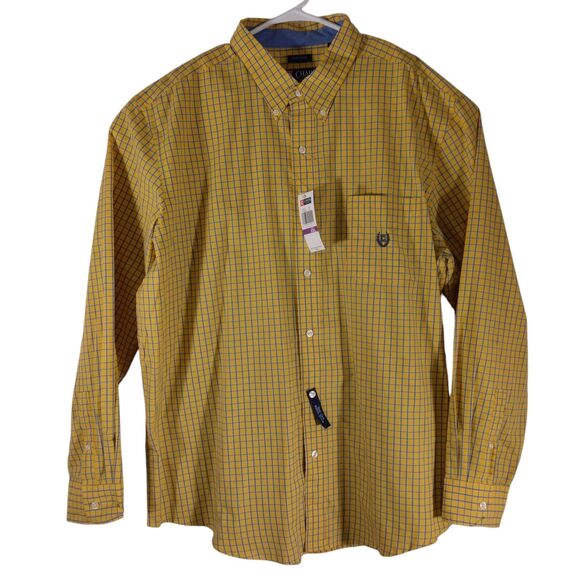 Chaps shirt mens 2XL XXL yellow check plaid long sleeve button easy care NWT - Picture 1 of 8